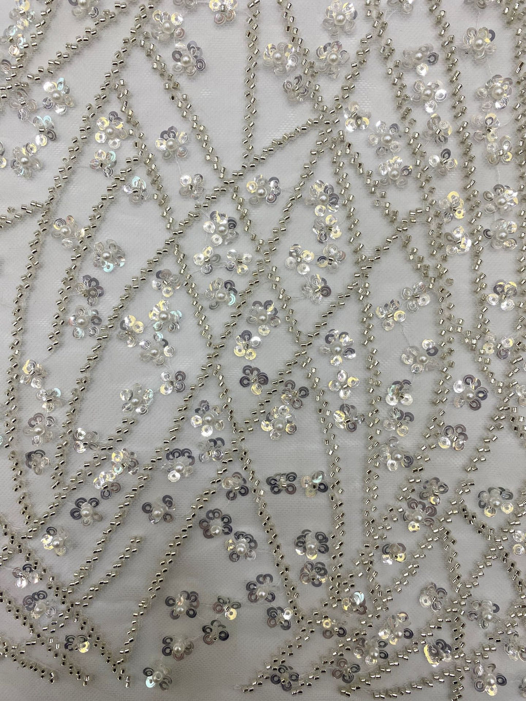 Silver Bead & 3/4mm Crystal Sequin Bridal Fabric — fabric photo 5