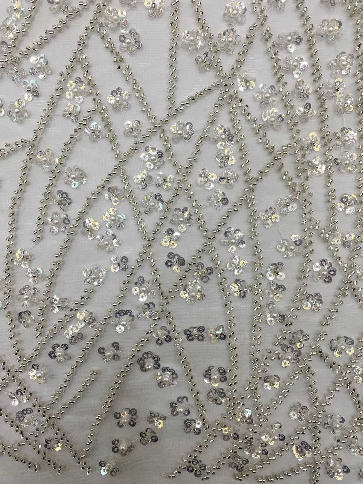 Silver Bead & 3/4mm Crystal Sequin Bridal Fabric — fabric photo 5