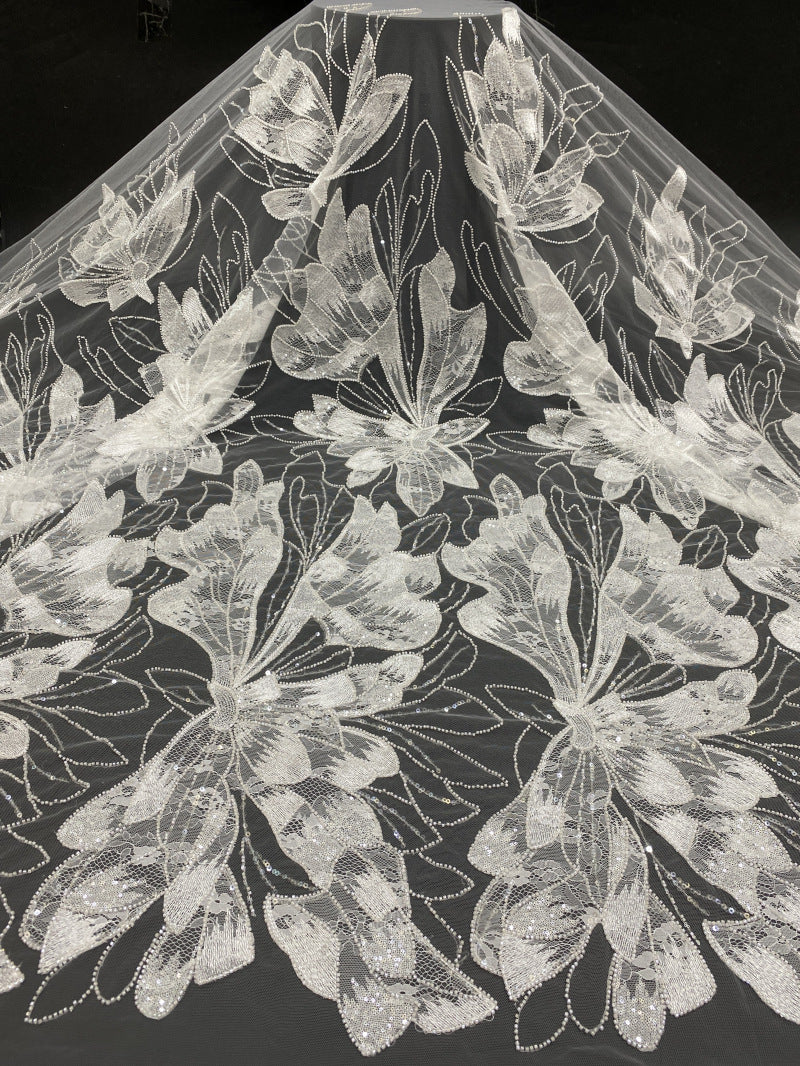 Large Floral Sequin & Laser-Cut Embroidered Lace Fabric — fabric photo 6