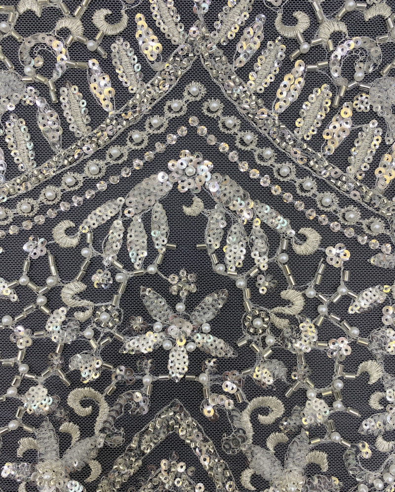 Ornamental Foam Bead & Crystal Sequin Fabric — fabric photo 2
