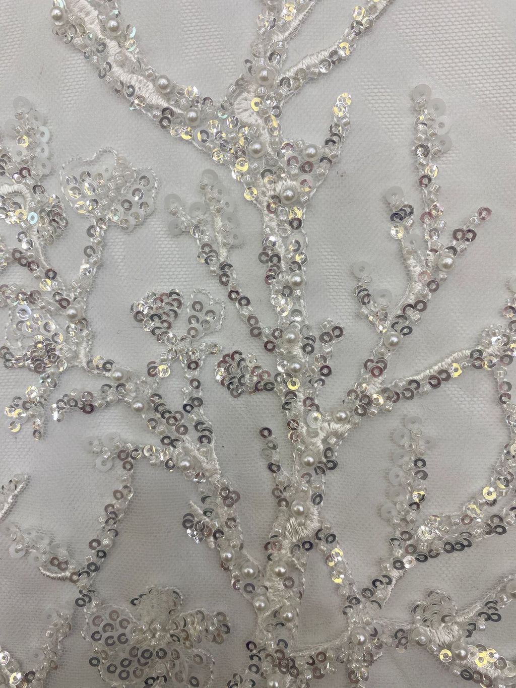 Tree Motif Foam Bead Sequin Bridal Fabric — fabric photo 5