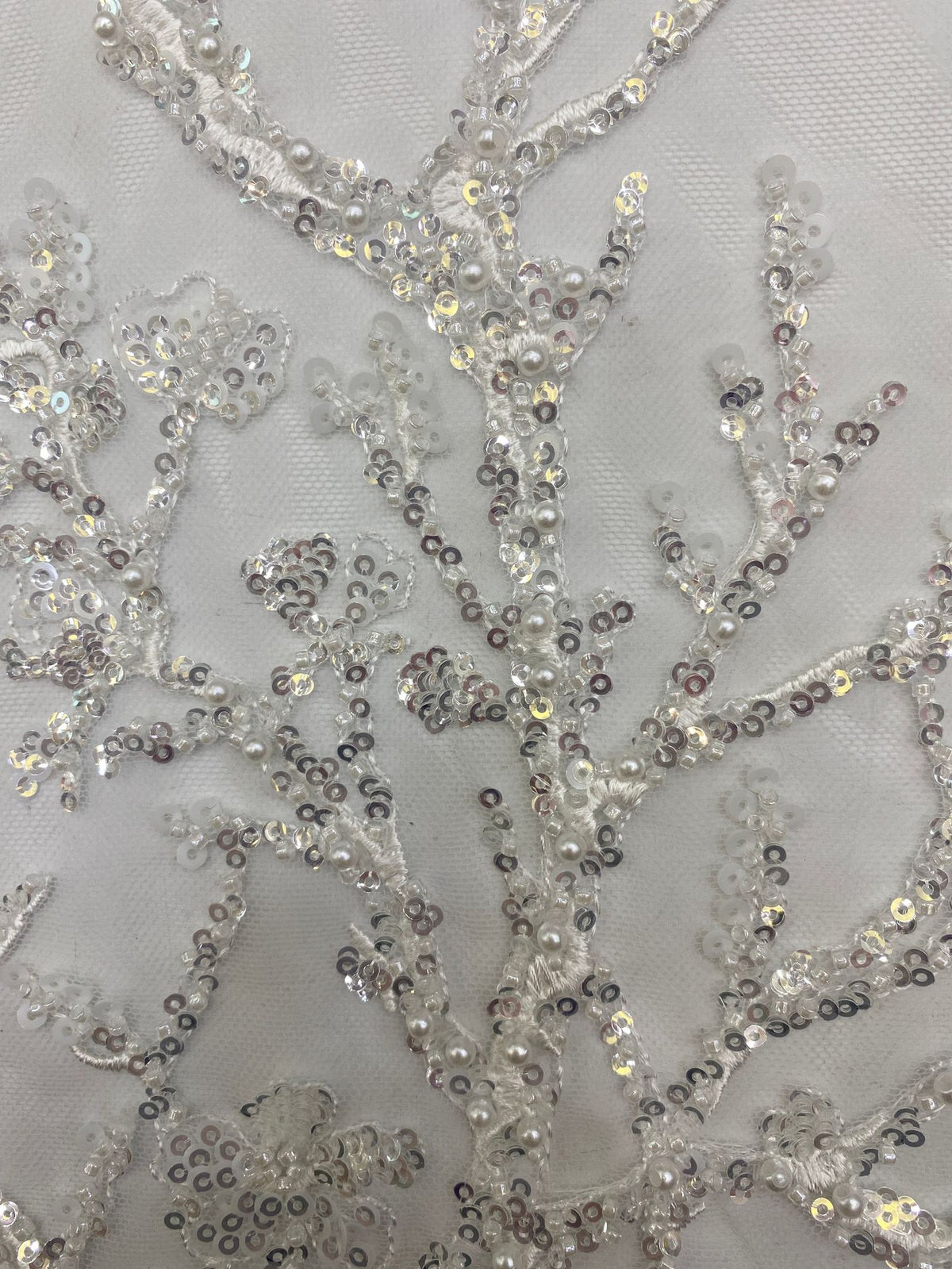 Tree Motif Foam Bead Sequin Bridal Fabric — fabric photo 5