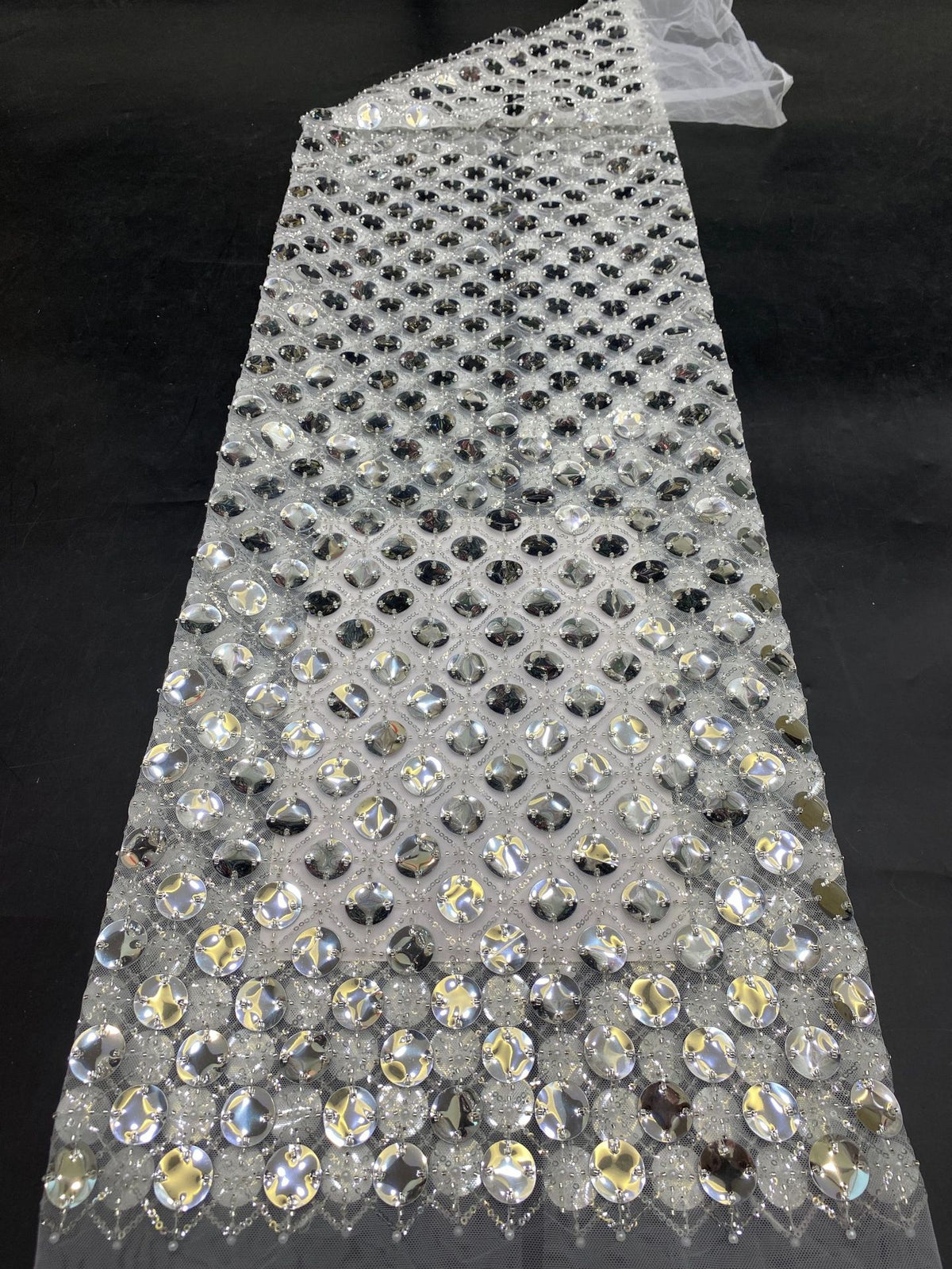 Sequin & Bubble-Bead Embroidered Bridal Fabric – Design 80927 — fabric photo 6