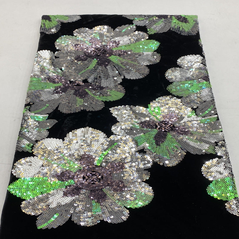 Velvet Large Floral Colorful Sequin Fabric — fabric photo 2