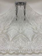 Heavy 3/4 mm Sequin & Bugle-Bead Embroidered Bridal Fabric – Design 94207