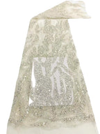 Heavy Diamond Grid 3/5 mm Crystal-Look Sequin & Triple-Bead Embroidered Bridal Fabric — fabric photo 5