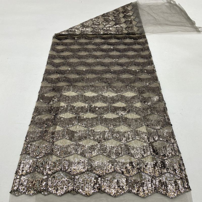 Gray Bead & 3/5mm Sequin Embroidery Fabric