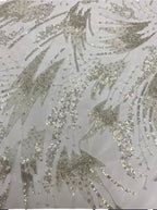 3/4 mm Crystal-Look Sequin & Silver-Bead Embroidered Bridal Fabric – Design 30047 — fabric photo 3