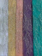 Heavy 3/5 mm Crystal-Look Sequin & Triple-Bead Embroidered Bridal Fabric – Design 71903 — fabric photo 2