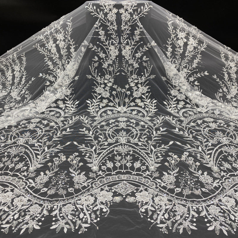 Sequin & Bubble-Bead Embroidered Bridal Fabric – Design 43007