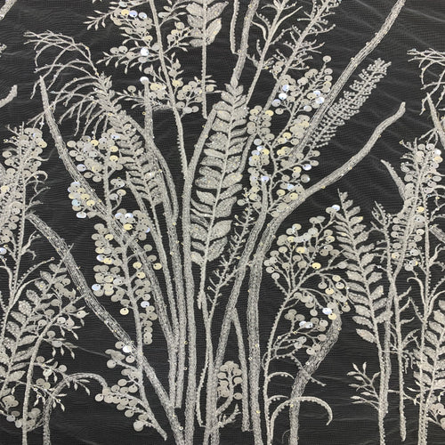 3D 3/7 mm Sequin & White-Core Bead Embroidered Bridal Fabric – Design 14847 — fabric photo 2