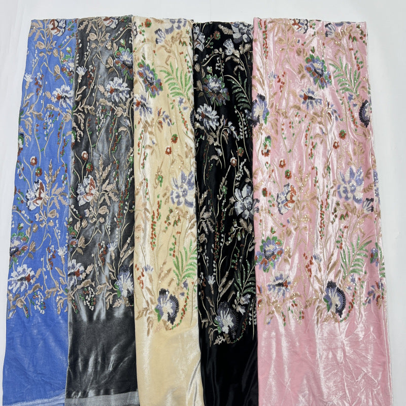 Botanical Sequin Embroidered Velvet-Base Fabric