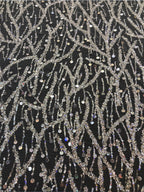 Fine 3/7 mm Crystal-Look Sequin & Silver-Bead Embroidered Bridal Fabric — fabric photo 5