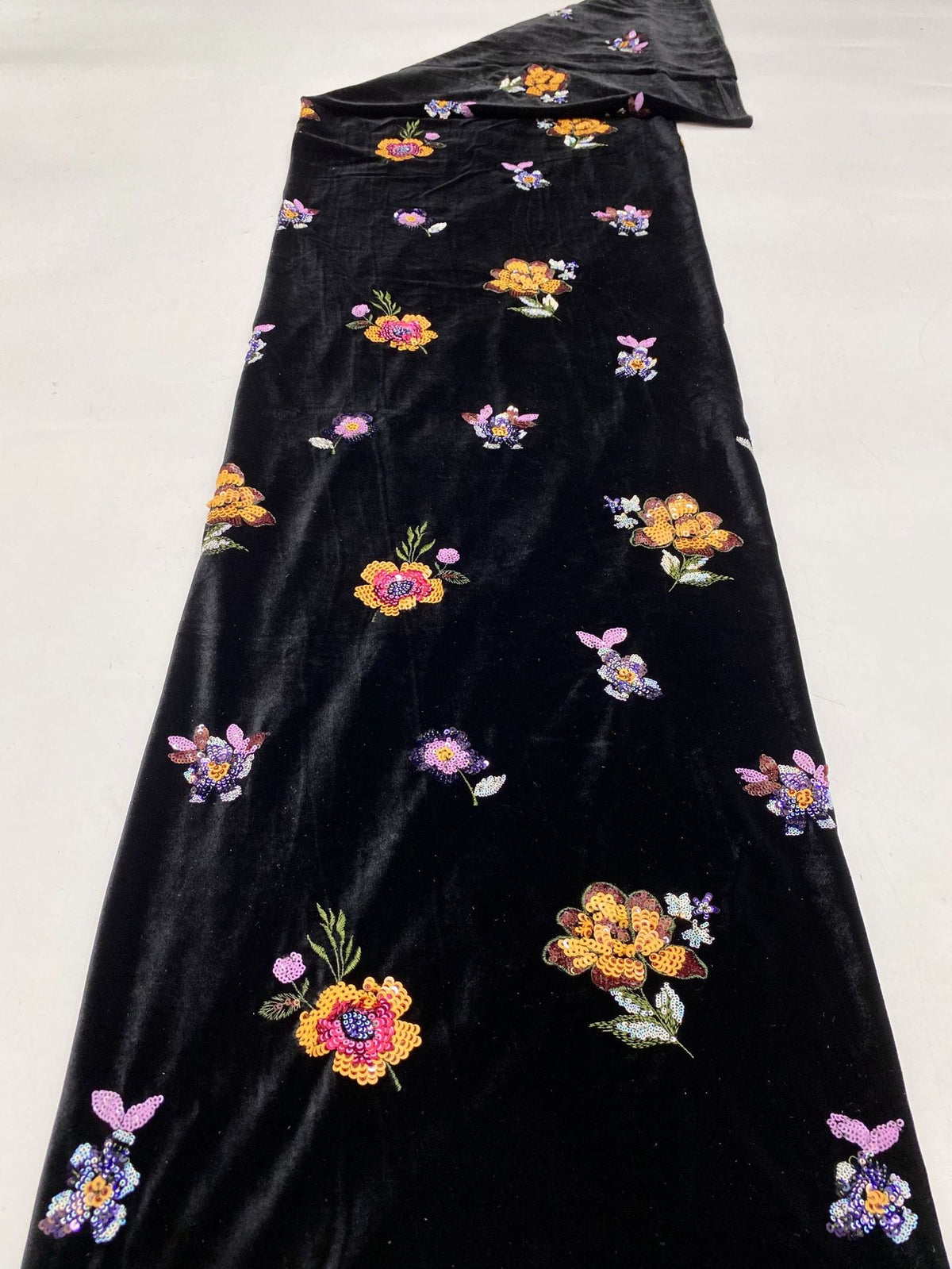 Multicolor Small Floral Sequin Embroidered Velvet-Base Fabric — fabric photo 6