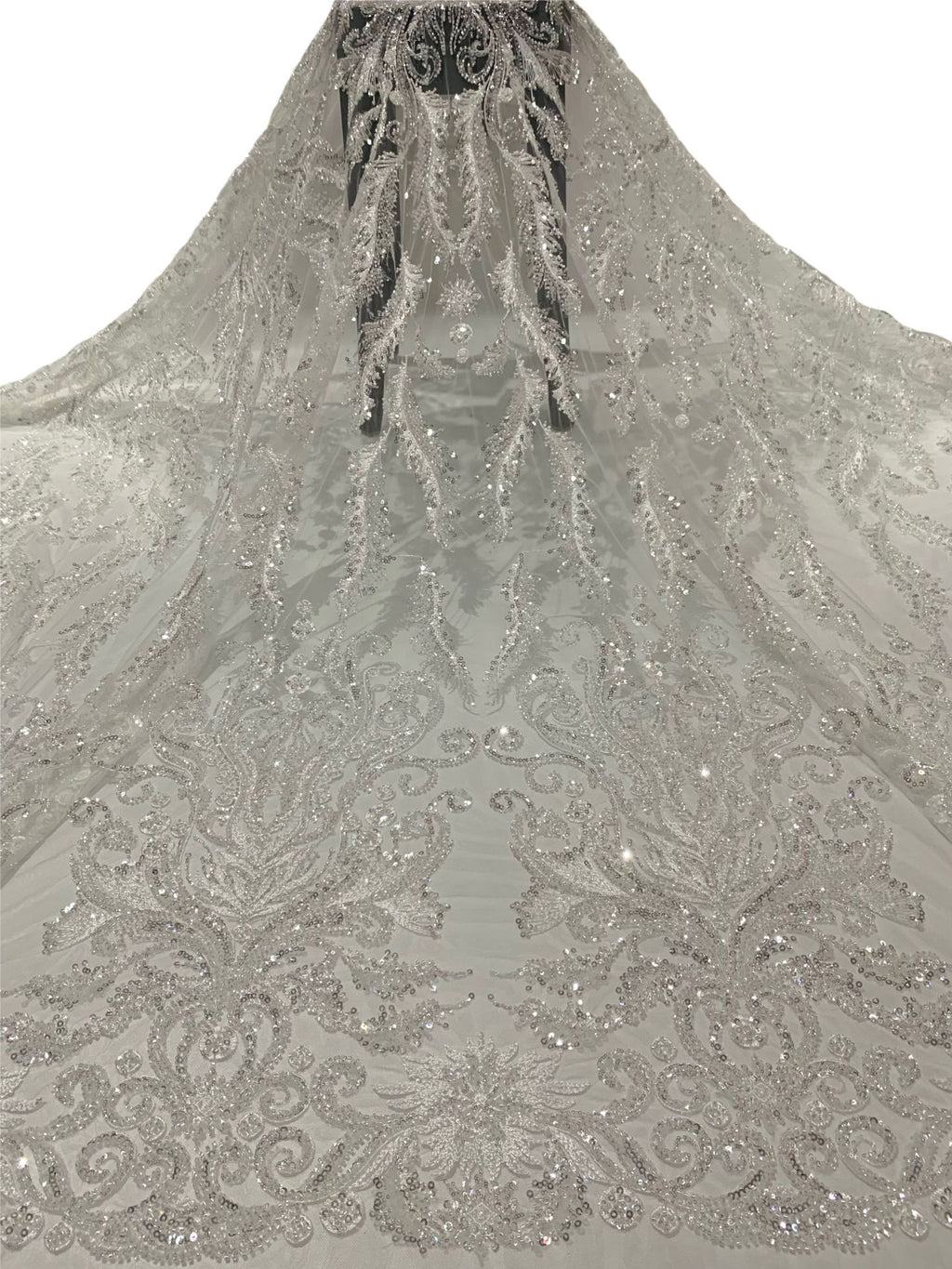 2/4 mm Crystal-Look Sequin & Double-Bead Embroidered Bridal Fabric – Design 94623 — fabric photo 2