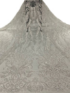 2/4 mm Crystal-Look Sequin & Double-Bead Embroidered Bridal Fabric – Design 94623 — fabric photo 2