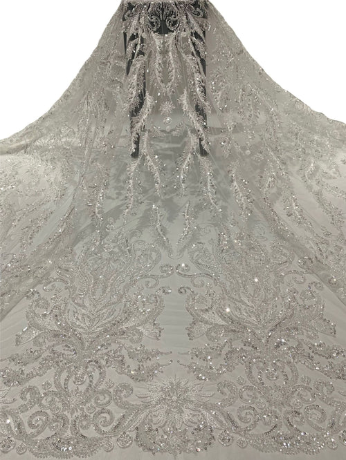 2/4 mm Crystal-Look Sequin & Double-Bead Embroidered Bridal Fabric – Design 94623 — fabric photo 2