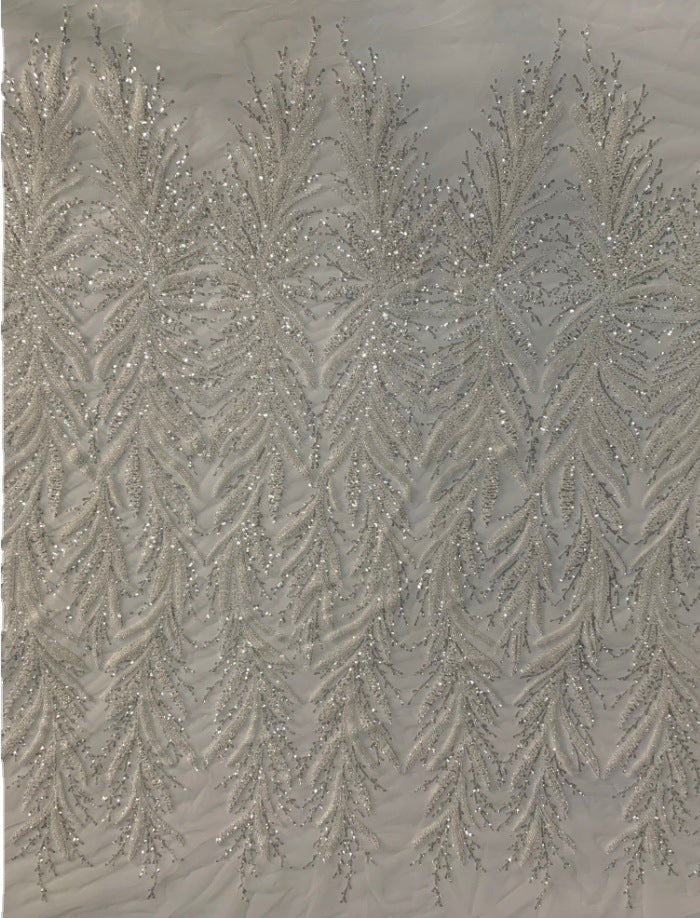 Heavy 3D 3/4 mm Crystal-Look Sequin Embroidered Bridal Fabric — fabric photo 5
