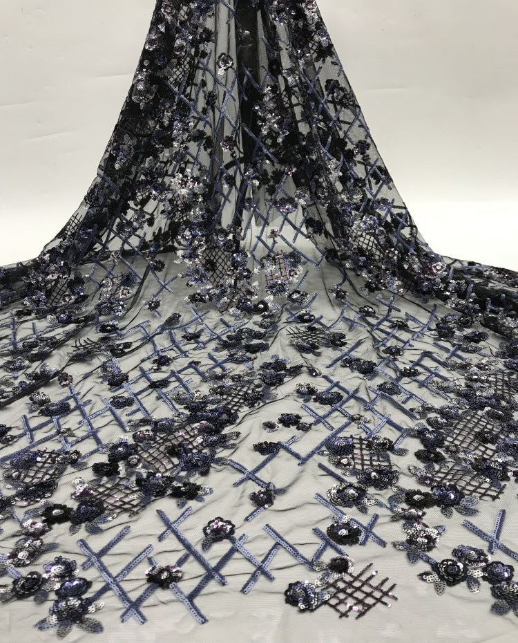 Diamond Grid Mesh with 2/3/4 mm Sequin Embroidery — fabric photo 2