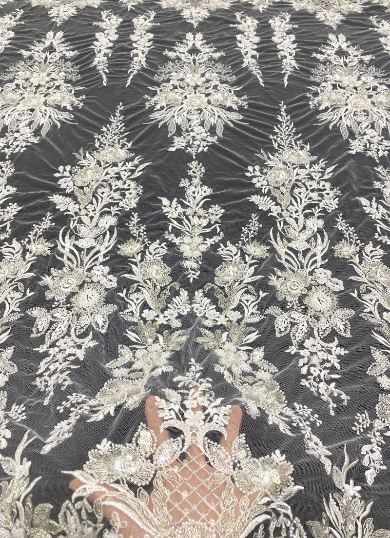 Beaded Sequin Wedding Lace with Rope Embroidery — fabric photo 2