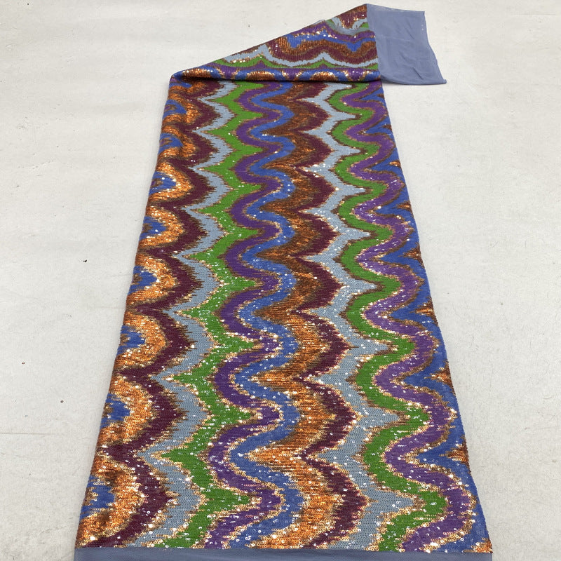 Multicolor Wave 3 mm Sequin Embroidered Bridal Fabric — fabric photo 5