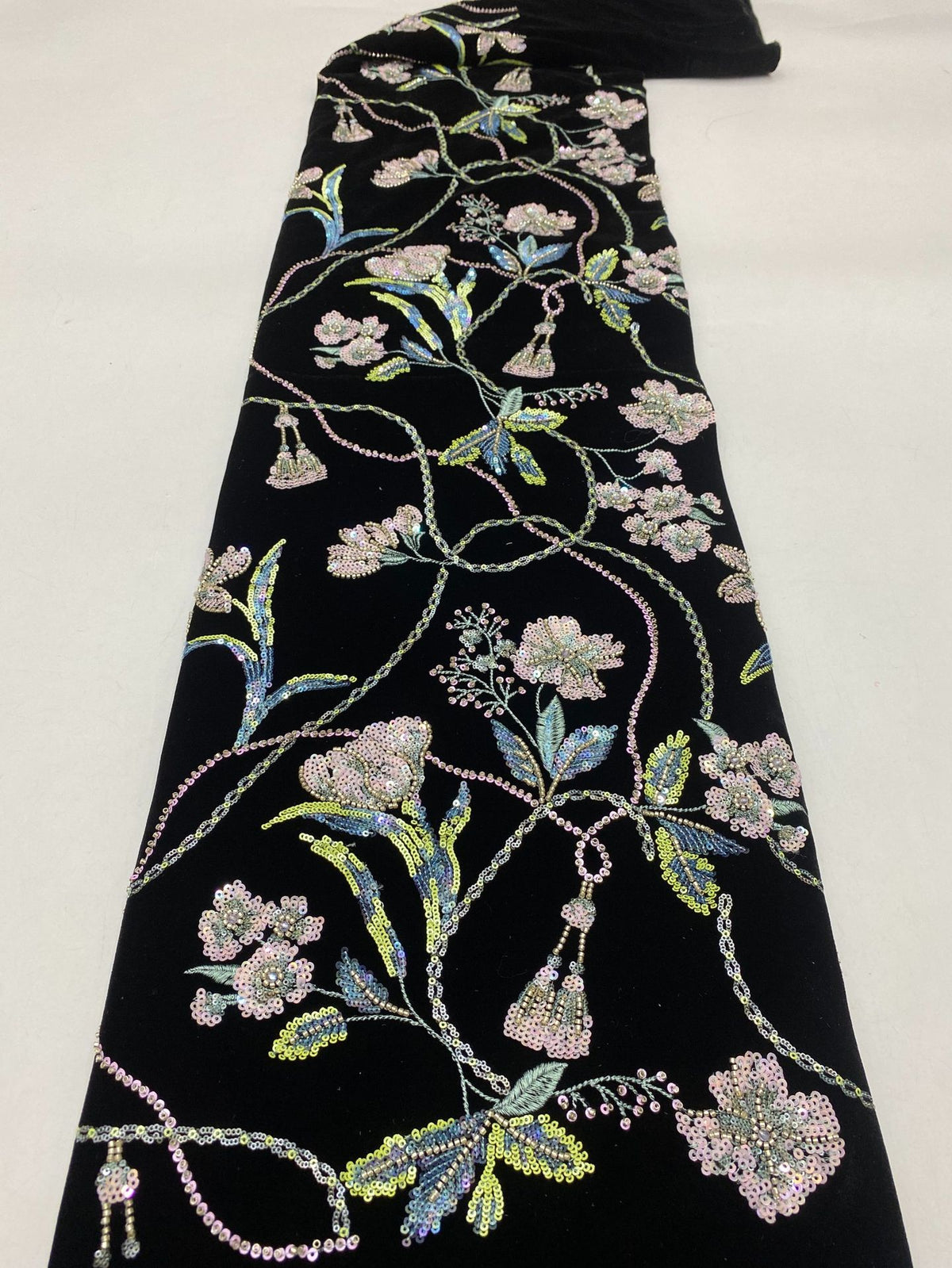 Velvet Embroidered Fabric with Beads and Sequins — fabric photo 6