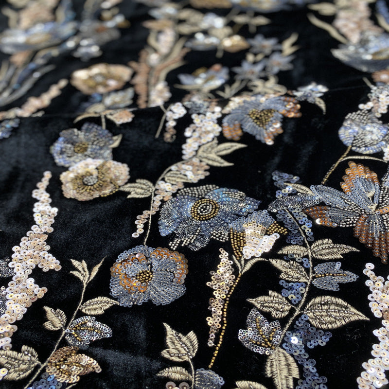 Velvet with Double Beads and Colorful Sequins — fabric photo 3