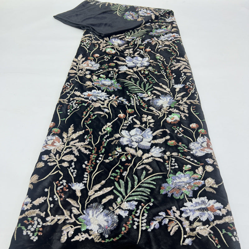 Botanical Sequin Embroidered Velvet-Base Fabric — fabric photo 2