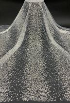 3D Double Bead & Crystal Sequin Embroidery Fabric