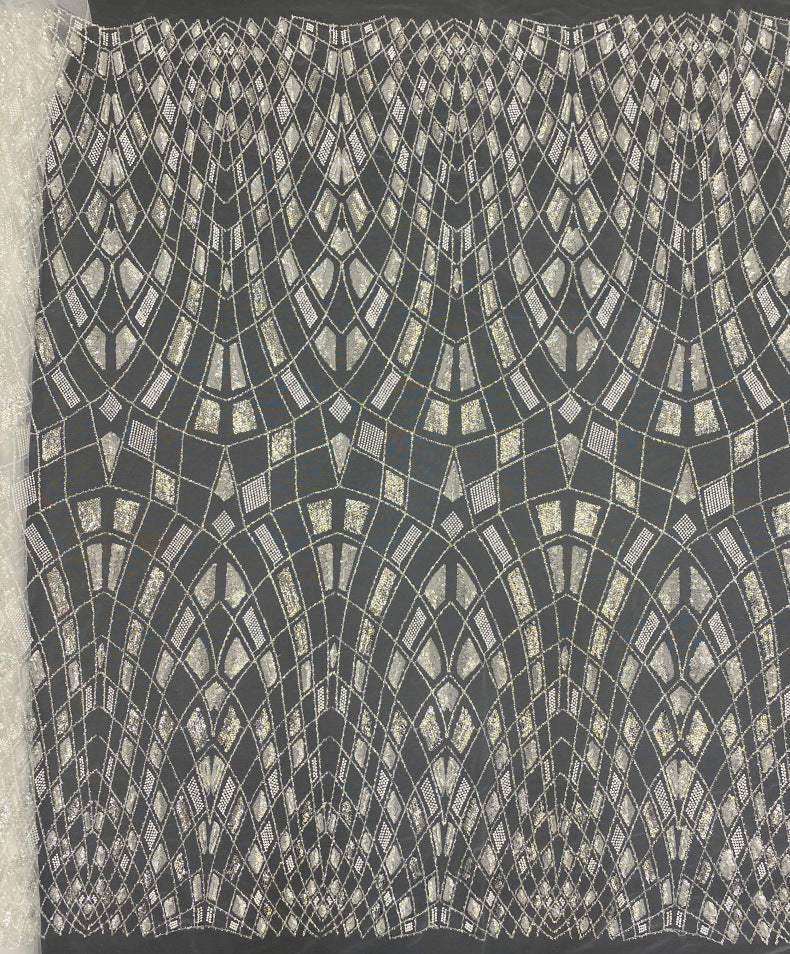 Silver Bead & 3/5mm Sequin Bridal Fabric — fabric photo 6