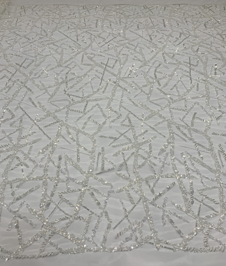 Triple-Bead Embroidered Fabric with 3 mm Crystal Sequins — fabric photo 2