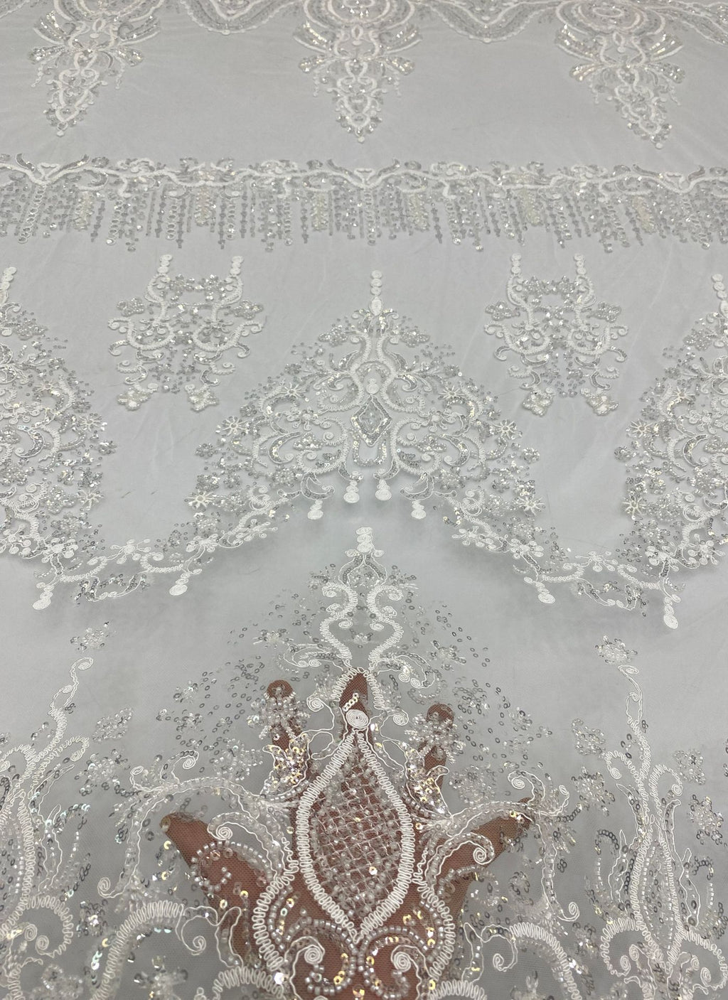 Sequin & Cordwork Embroidered Bridal Fabric – Design 67615 — fabric photo 4