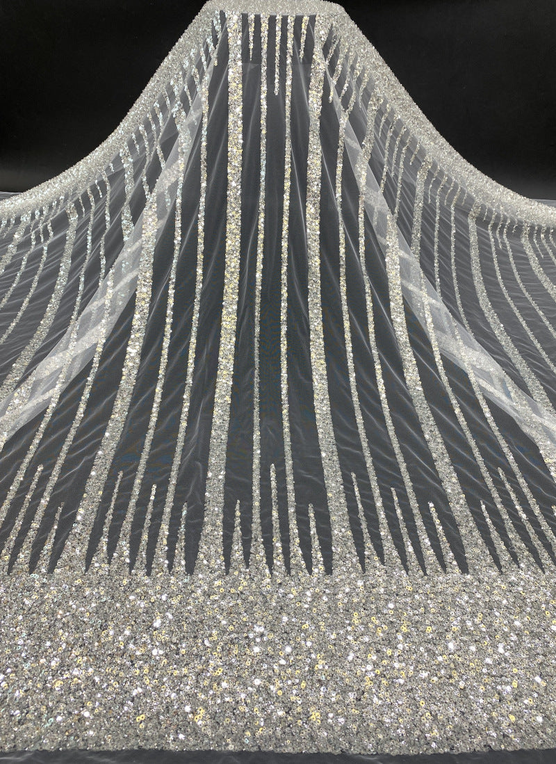 Silver Bead Crystal Embroidered Bridesmaid Fabric — fabric photo 6