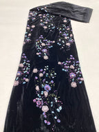 Botanical Sequin Embroidered Velvet Fabric — fabric photo 6