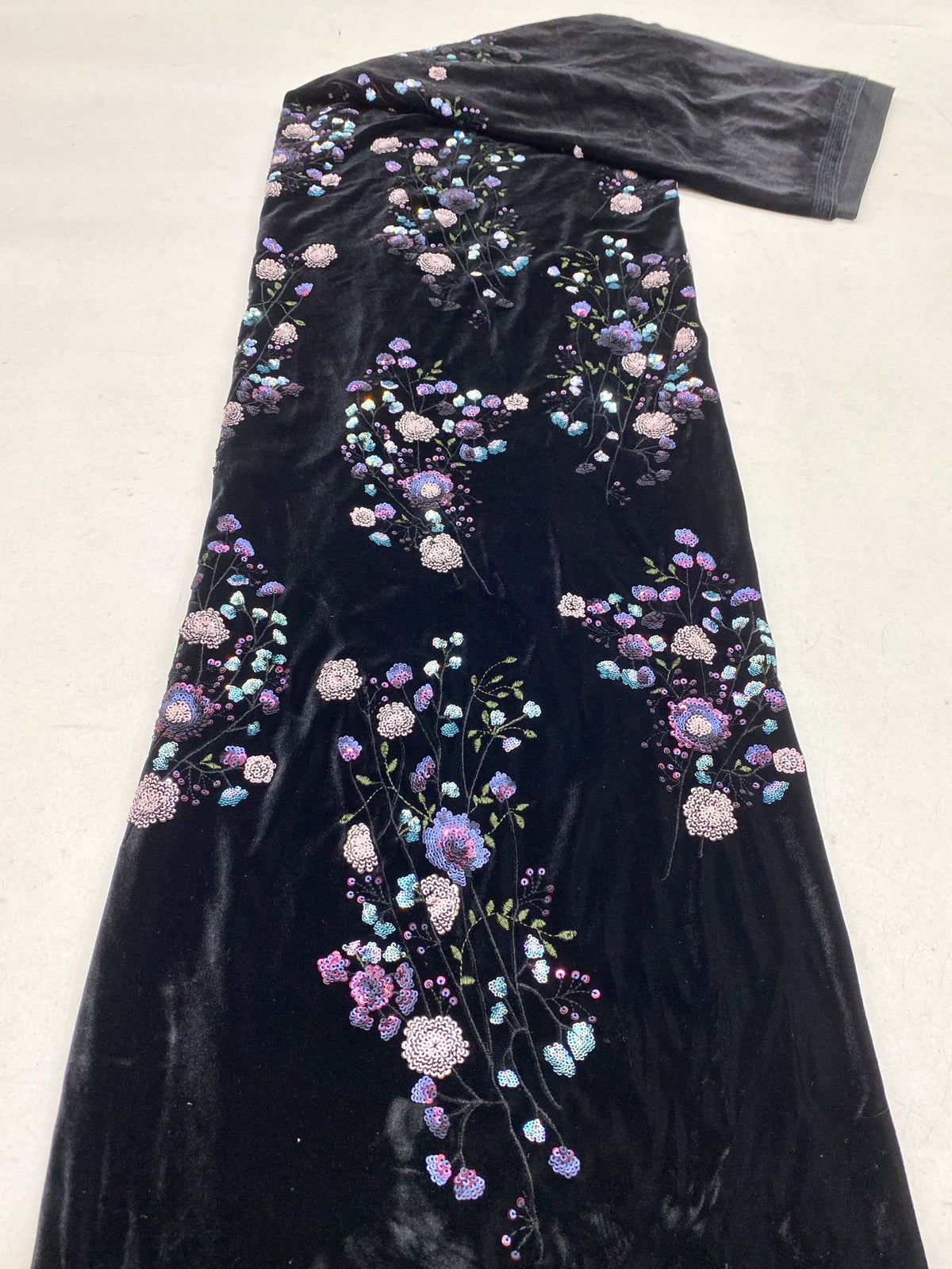 Botanical Sequin Embroidered Velvet Fabric — fabric photo 6