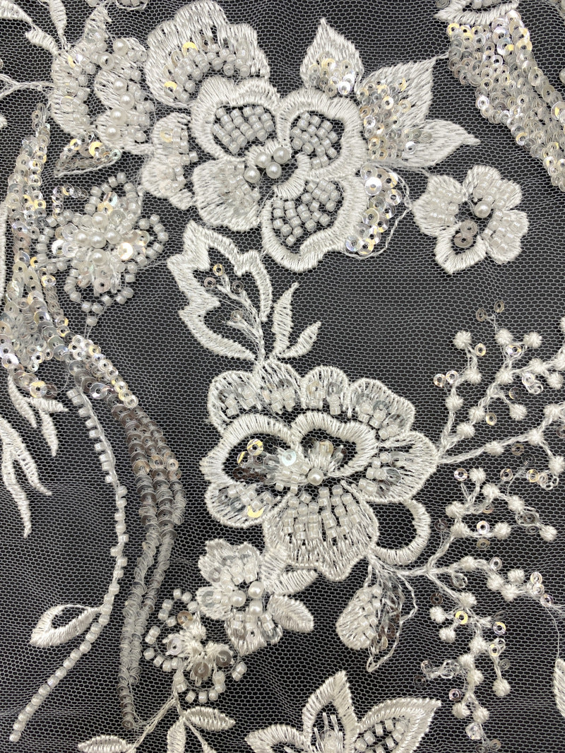 Bead Foam & 3/4mm Sequin Bridal Dress Fabric — fabric photo 3