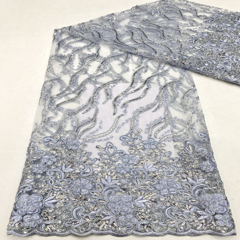 Symmetrical Sequin & Cordwork Embroidered Bridal Fabric — fabric photo 5