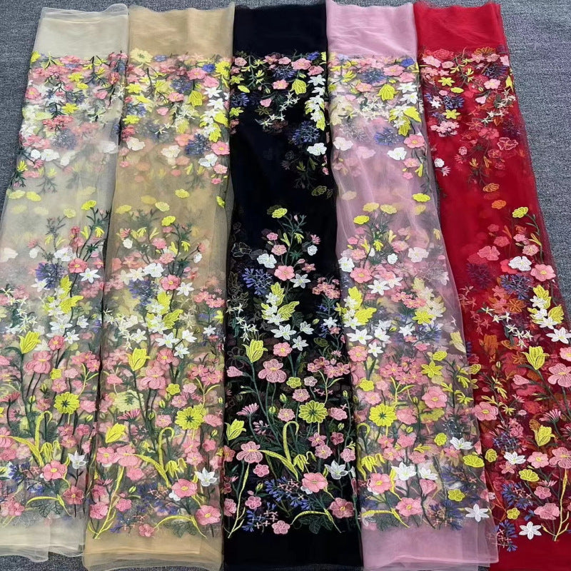 Botanical Multicolor Appliqué Embroidery Fabric