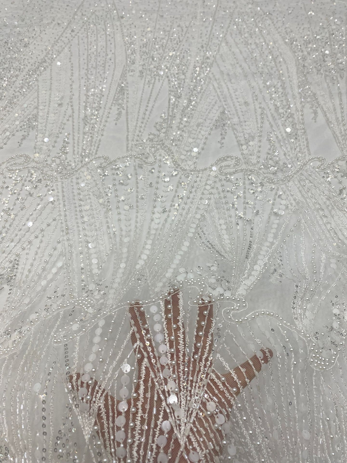 Starry Bugle Foam Bead Sequin Bridal Fabric — fabric photo 4