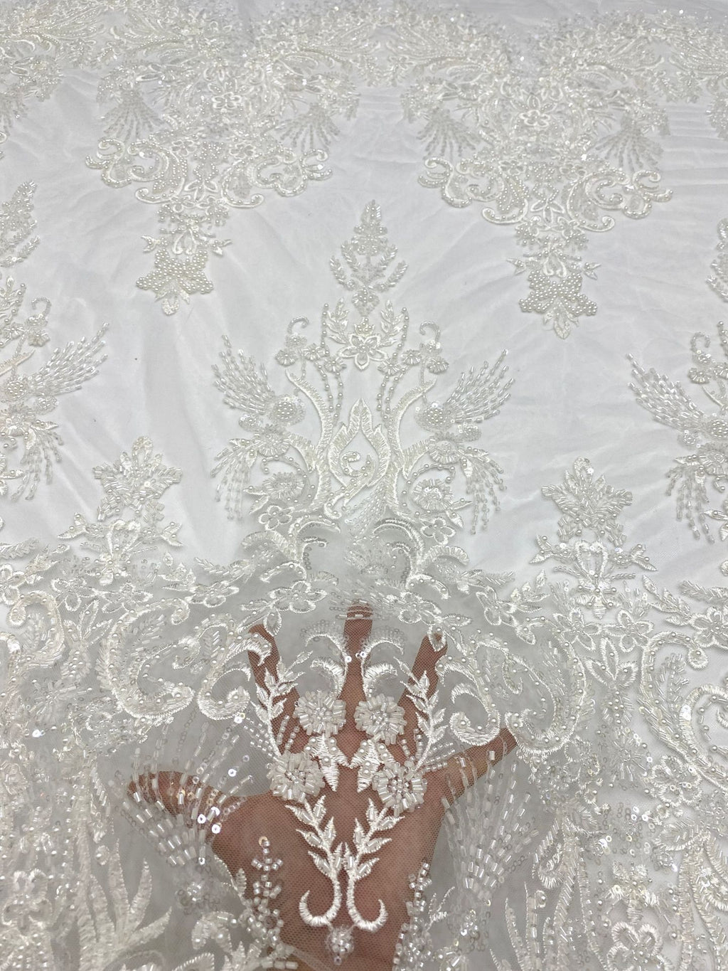 Bugle & Foam Bead Sequin Wedding Fabric — fabric photo 4