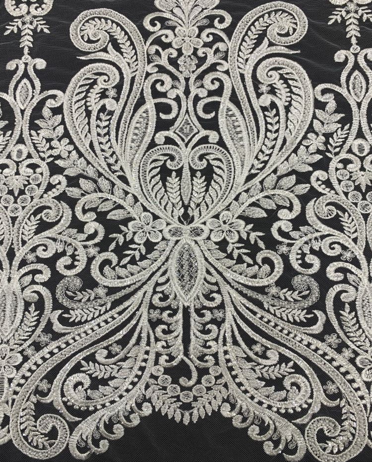 4 mm Sequin & White-Core Bead Embroidered Bridal Fabric — fabric photo 2