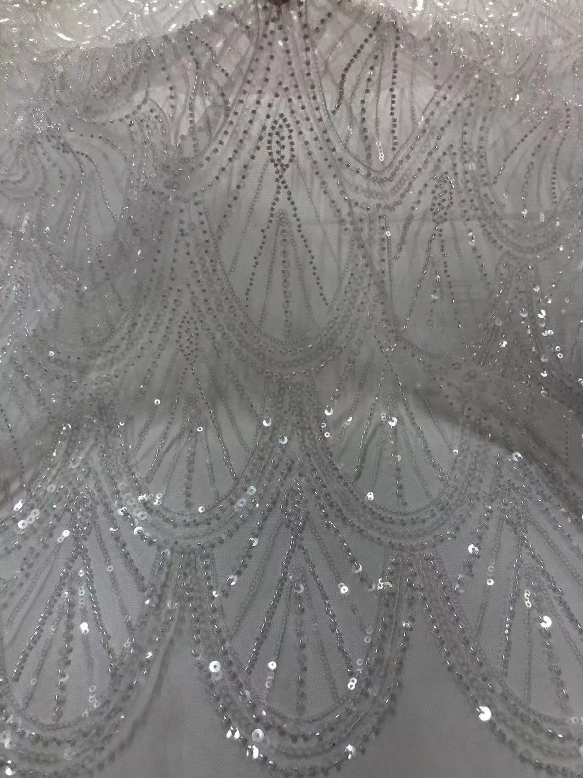 Vintage Beaded Fabric with 3/5 mm Clear Sequins — fabric photo 3