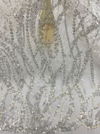 Aquatic Botanical Silver Bead Sequin Fabric — fabric photo 4