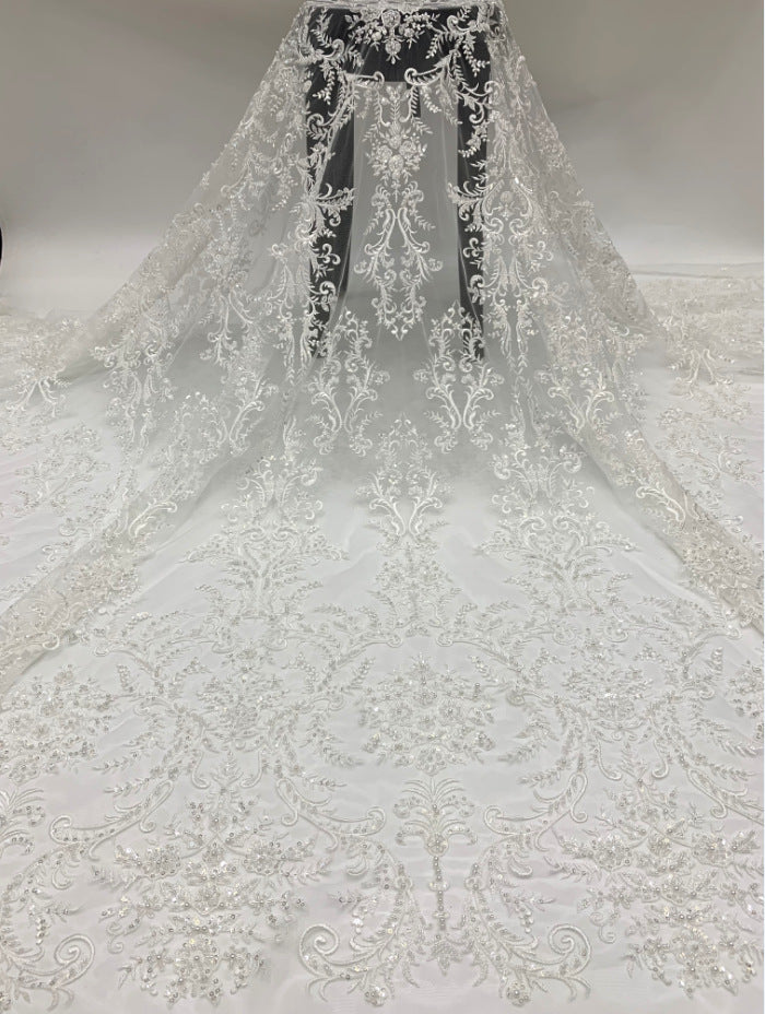3 mm Crystal-Look Sequin Embroidered Bridal Fabric — fabric photo 3