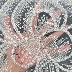 Large Floral Bugle Bead & Sequin Embroidered Mesh Lace – Per Yard