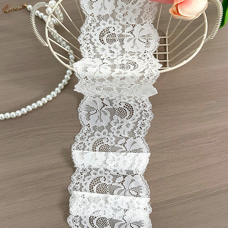 Five-Petal Floral Double-Scallop Picot-Edge Stretch Nylon-Spandex Lace Trim 9 cm