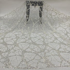 3/4 mm Crystal-Look Sequin & Silver-Bead Embroidered Bridal Fabric – Design 64831