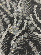 2/4 mm Crystal-Look Sequin & Double-Bead Embroidered Bridal Fabric – Design 19455 — fabric photo 4