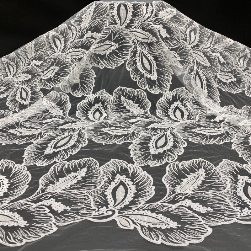 Milk-Silk Bead and Sequin Embroidered Bridal Fabric