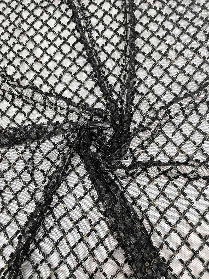 Diamond Bugle Bead & 3mm Crystal Sequin Fabric — fabric photo 4